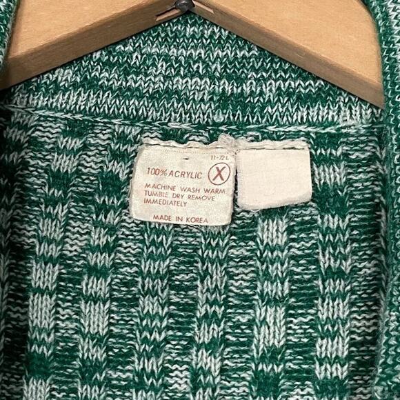 Vintage Green Space Dye Size Medium Sweater Ribbed Knit Cardigan Retro 60s 70s - Picture 4 of 8